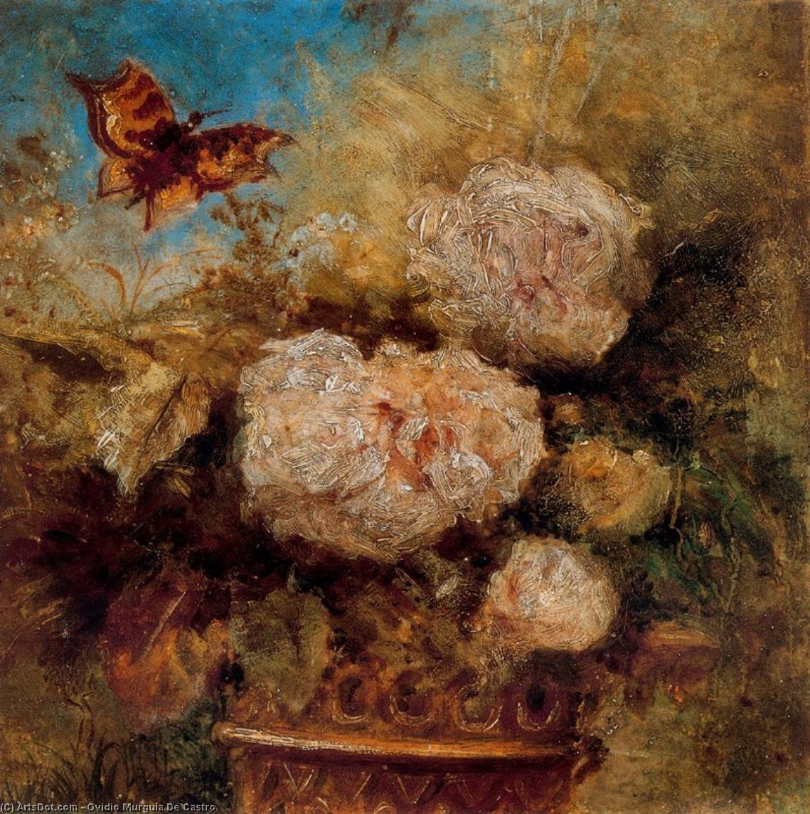 Vase Of Flowers And Butterfly — Ovidio Murguía De Castro