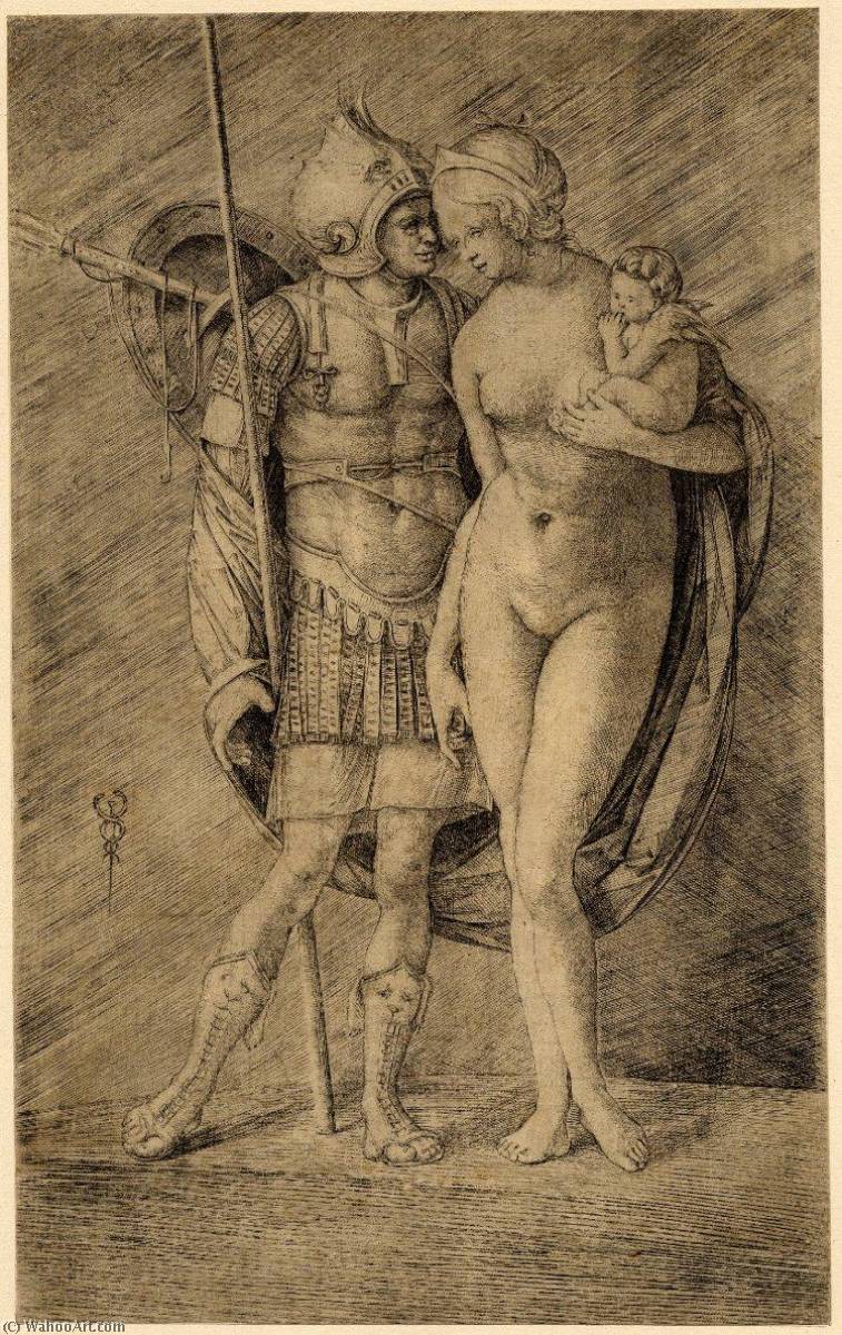 Mars And Venus Standing Full Length Mars In Armour With A Spear, Venus Nude Holding Cupid — Jacopo Barbari