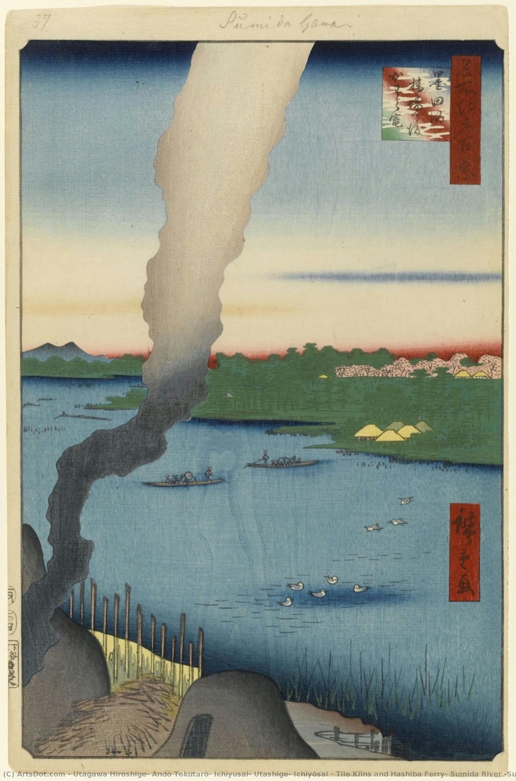 Tile Kilns And Hashiba Ferry, Sumida River (sumidagawa Hashiba No Watashi Kawaragawa), No. 37 From One Hundred Famous Views Of Edo — Utagawa Hiroshige, Andō Tokutarō, Ichiyusai, Utashige, Ichiyōsai