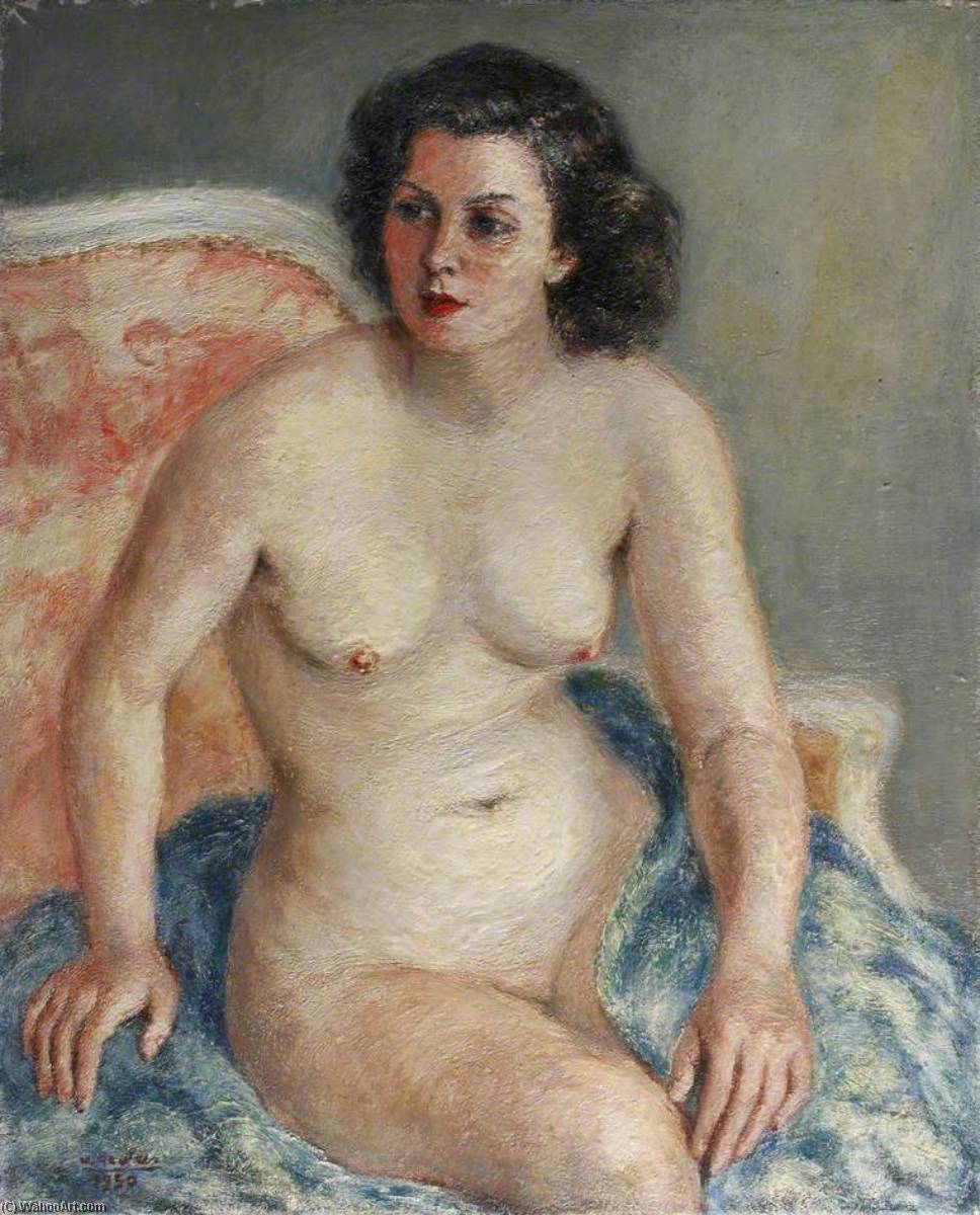 Nude Seated On A Blue Blanket — Georges Van Houten