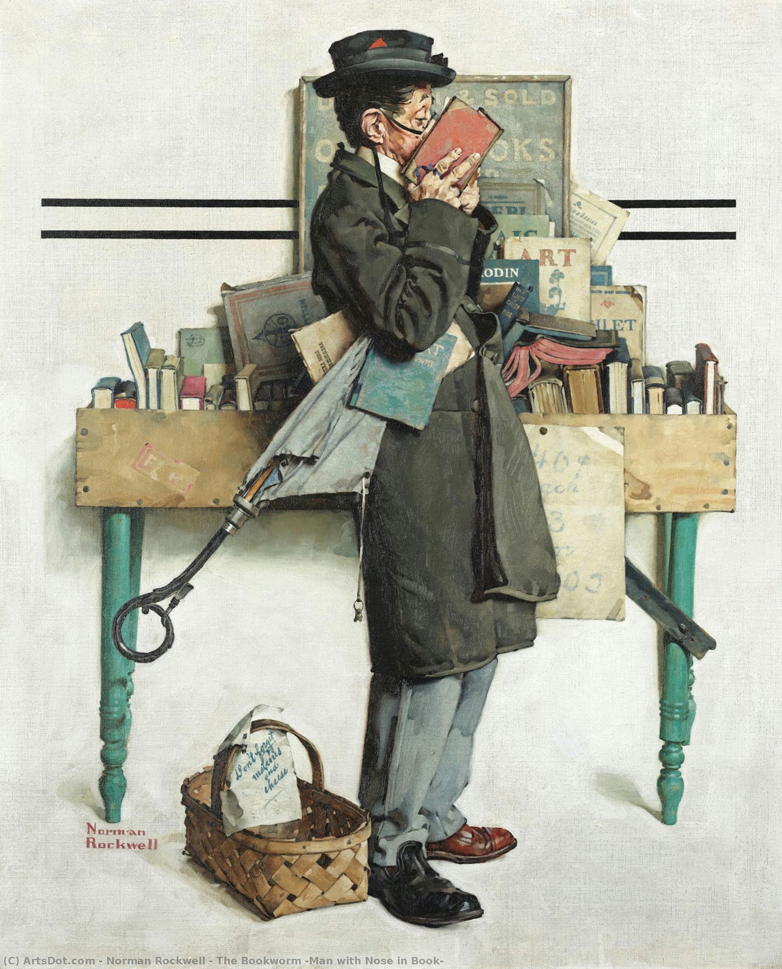 The Bookworm (man With Nose In Book) — Norman Rockwell