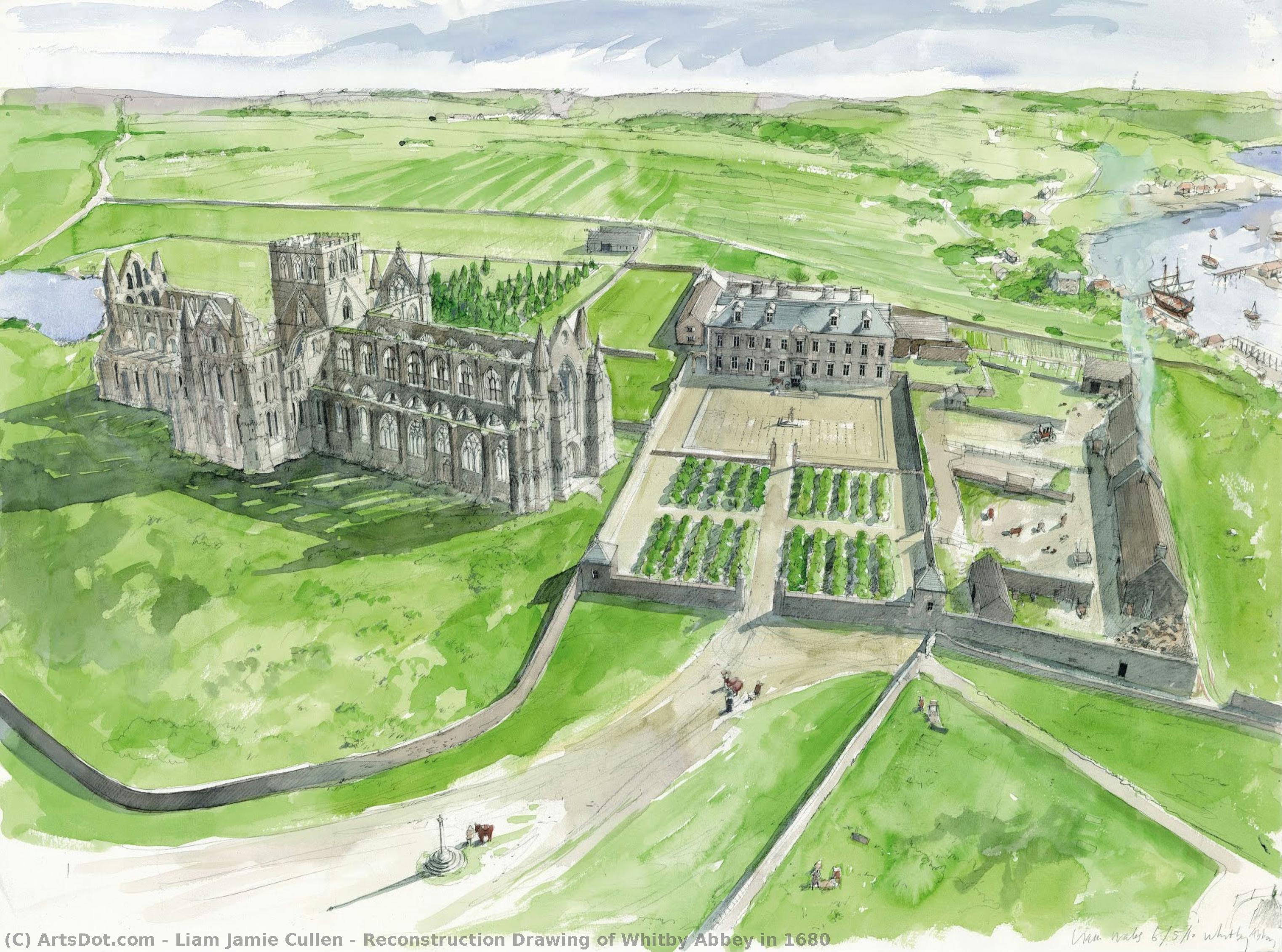 Reconstruction Drawing Of Whitby Abbey In 1680 — Liam Jamie Cullen