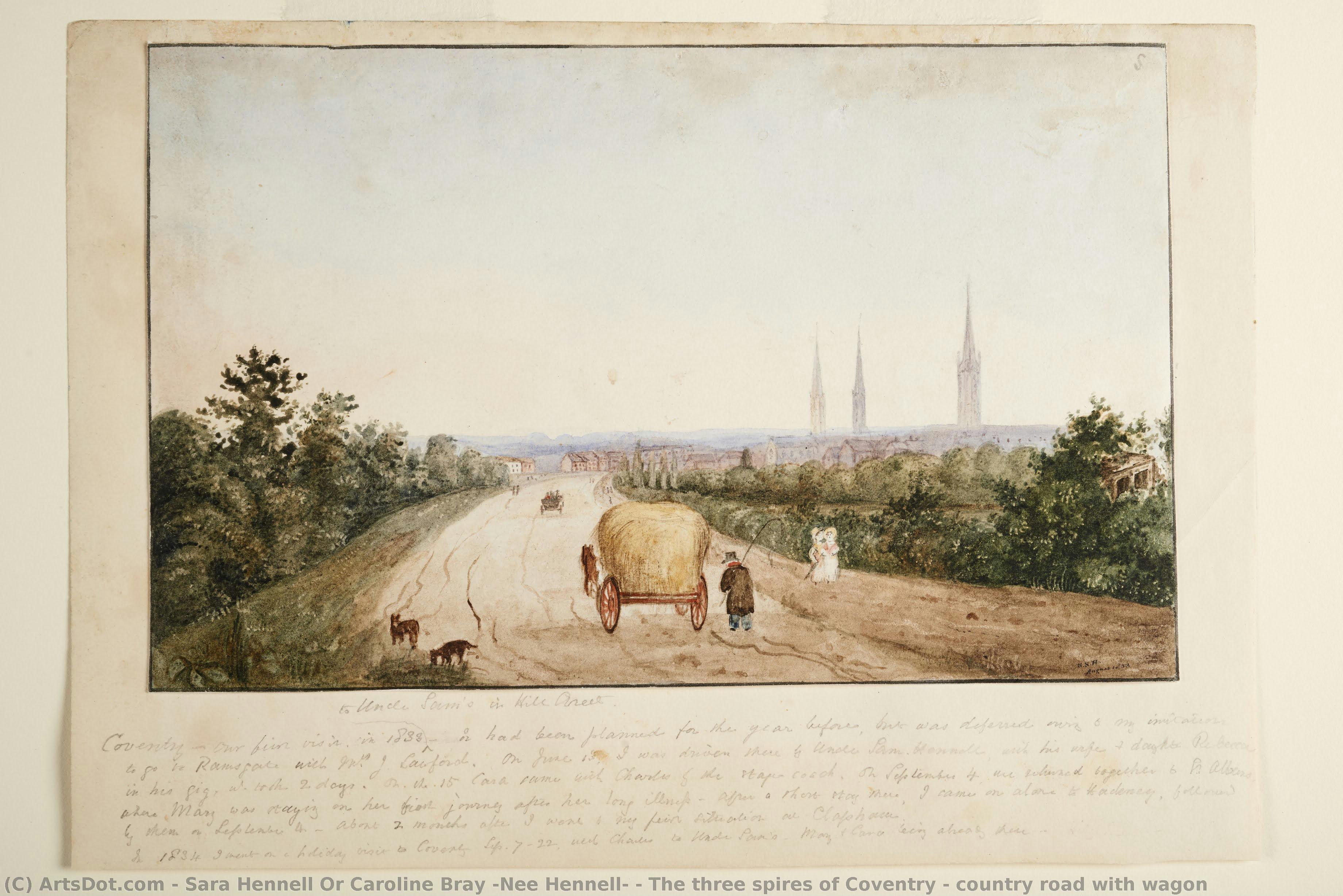 The Three Spires Of Coventry & Country Road With Wagon — Sara Hennell Or Caroline Bray (nee Hennell)