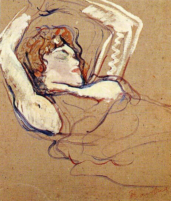 Woman Lying On Her Back, Both Arms Raised — Henri De Toulouse-lautrec