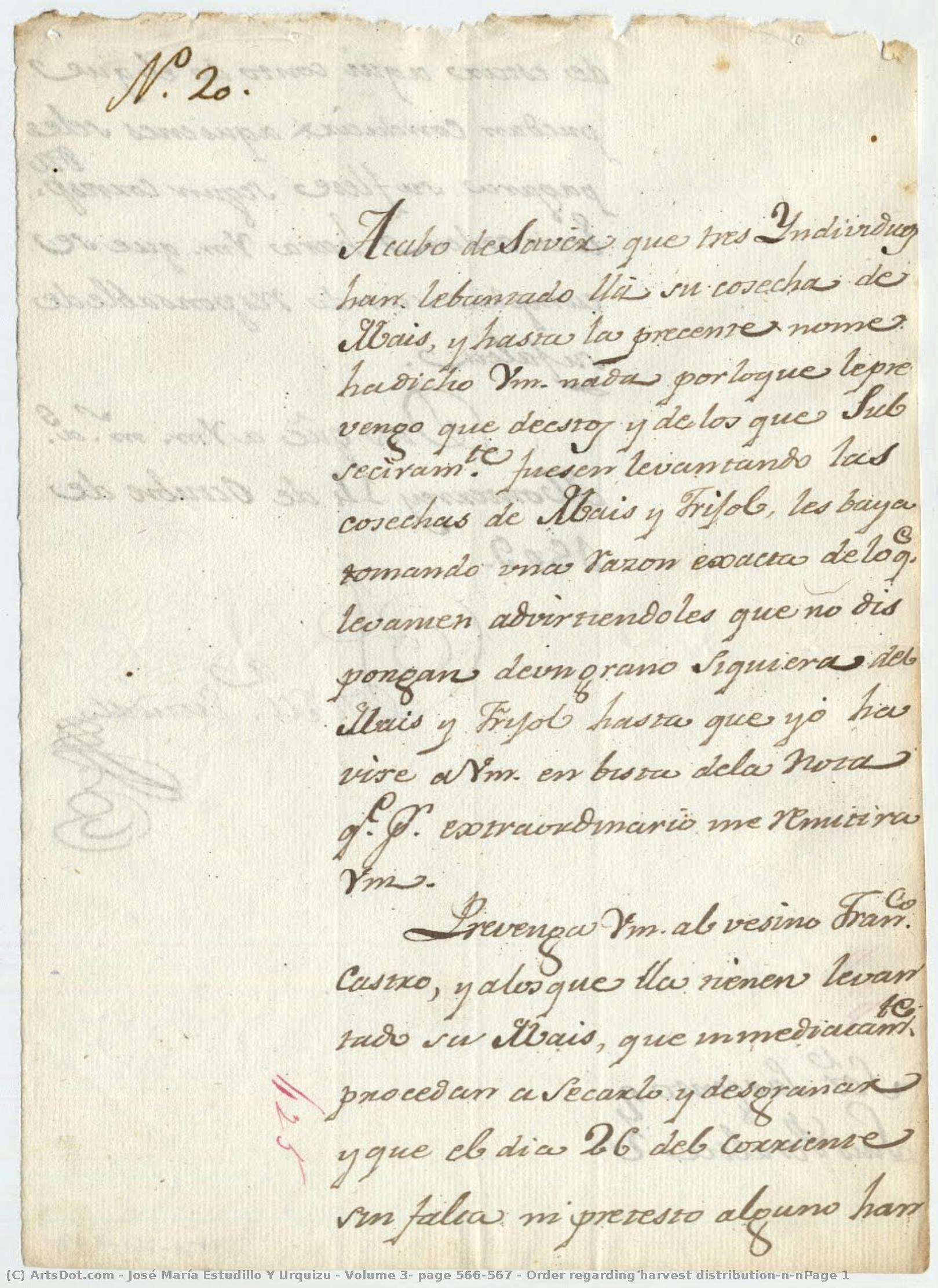 Volume 3, Page 566-567 / Order Regarding Harvest Distribution\n\npage 1 — José María Estudillo Y Urquizu