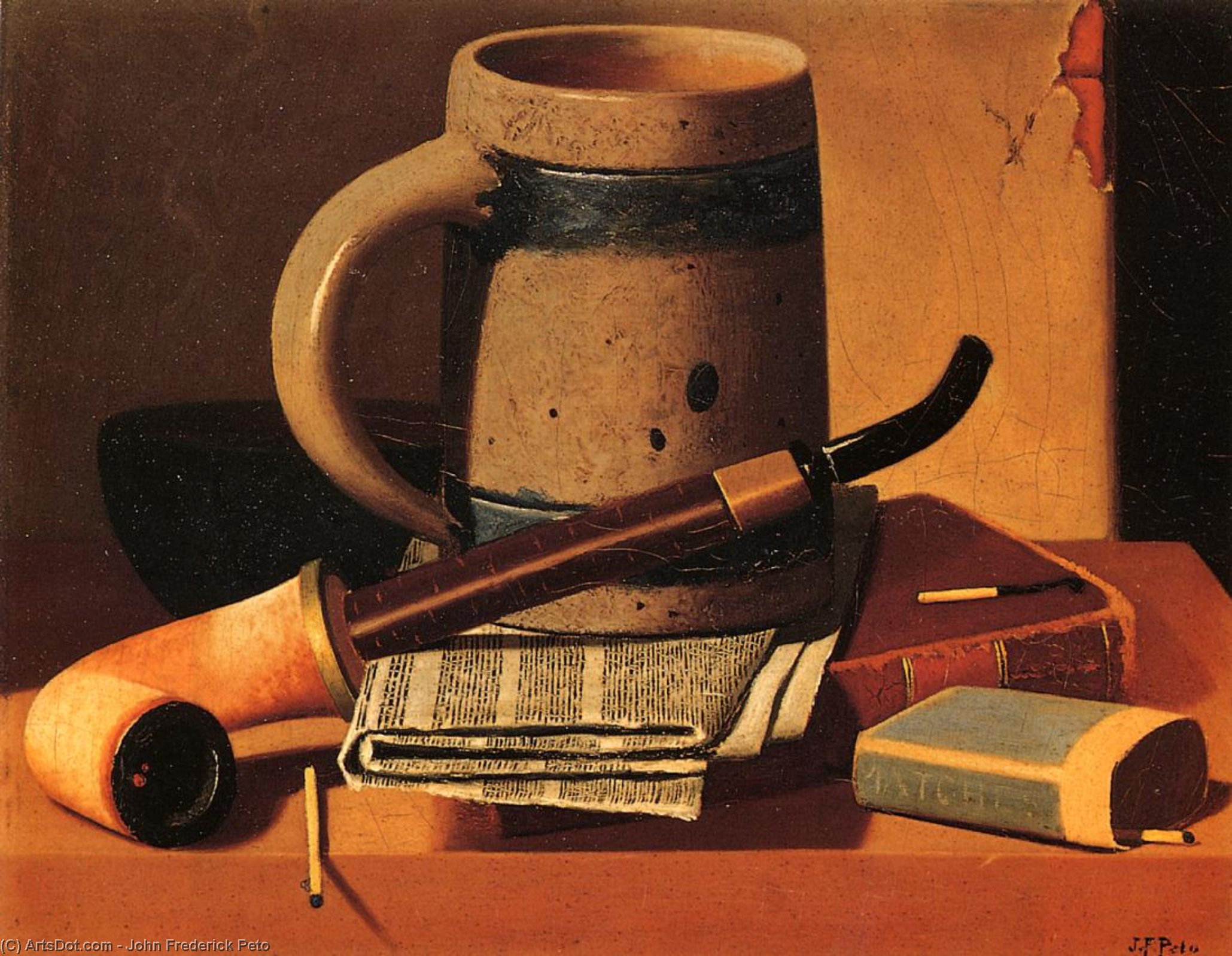Still Life With Pipe, Beer Stein, Newspaper, Book And Matches — ジョン・フレデリック・ペト