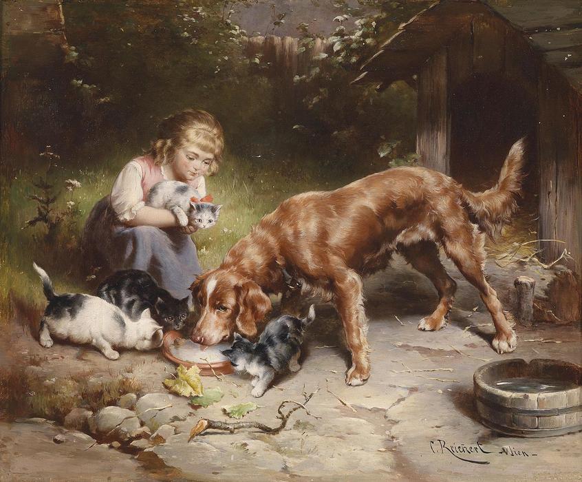 Girl With Dog And Cats (also Known As Dinner Party) — Carl Reichert