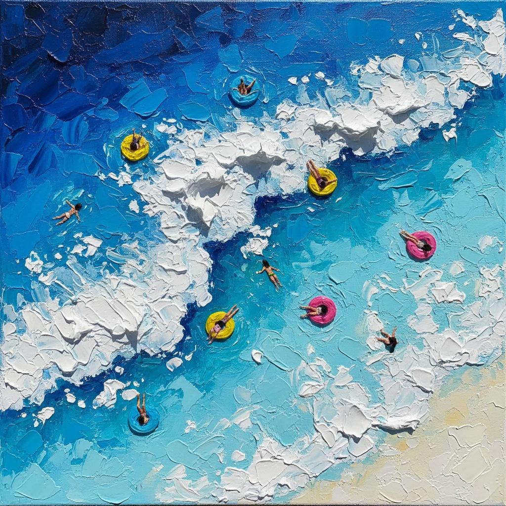Azure Tide Symphony: A Sculptural Study Of Sunlit Surf And Floating Serenity — David Moreau