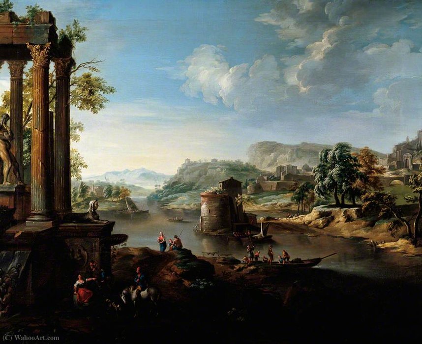 Classical Landscape With River And Figures — Jacob De Heusch