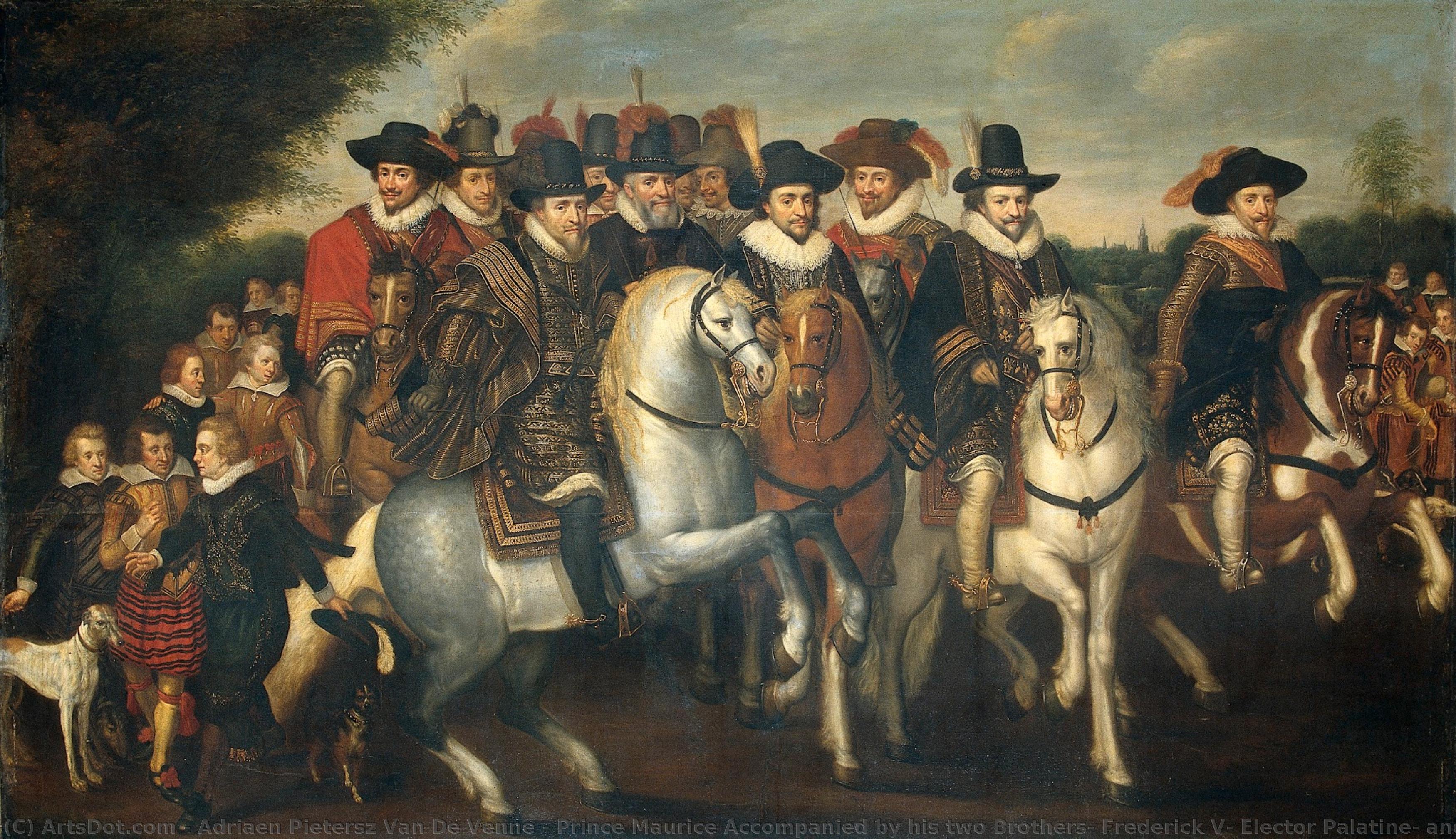 Prince Maurice Accompanied By His Two Brothers, Frederick V, Elector Palatine, And Counts Of Nassau On Horseback, Adriaen Pietersz Van De Venne (follower Of), C. 1625 — Adriaen Pietersz Van De Venne