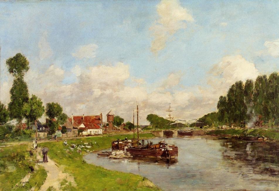 Barges On The Canal At Saint-valery-sur-somme — Eugène Louis Boudin