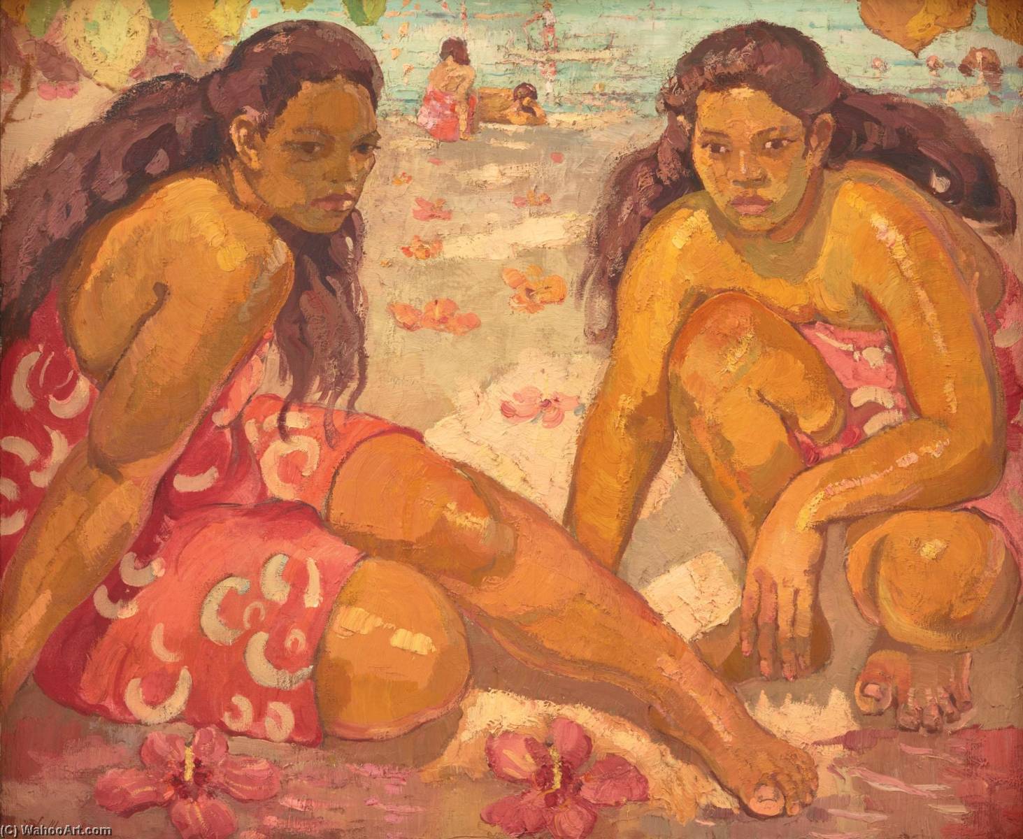 Two Women On The Beach, Tahiti — Adrien Jean Le Mayeur De Merprès
