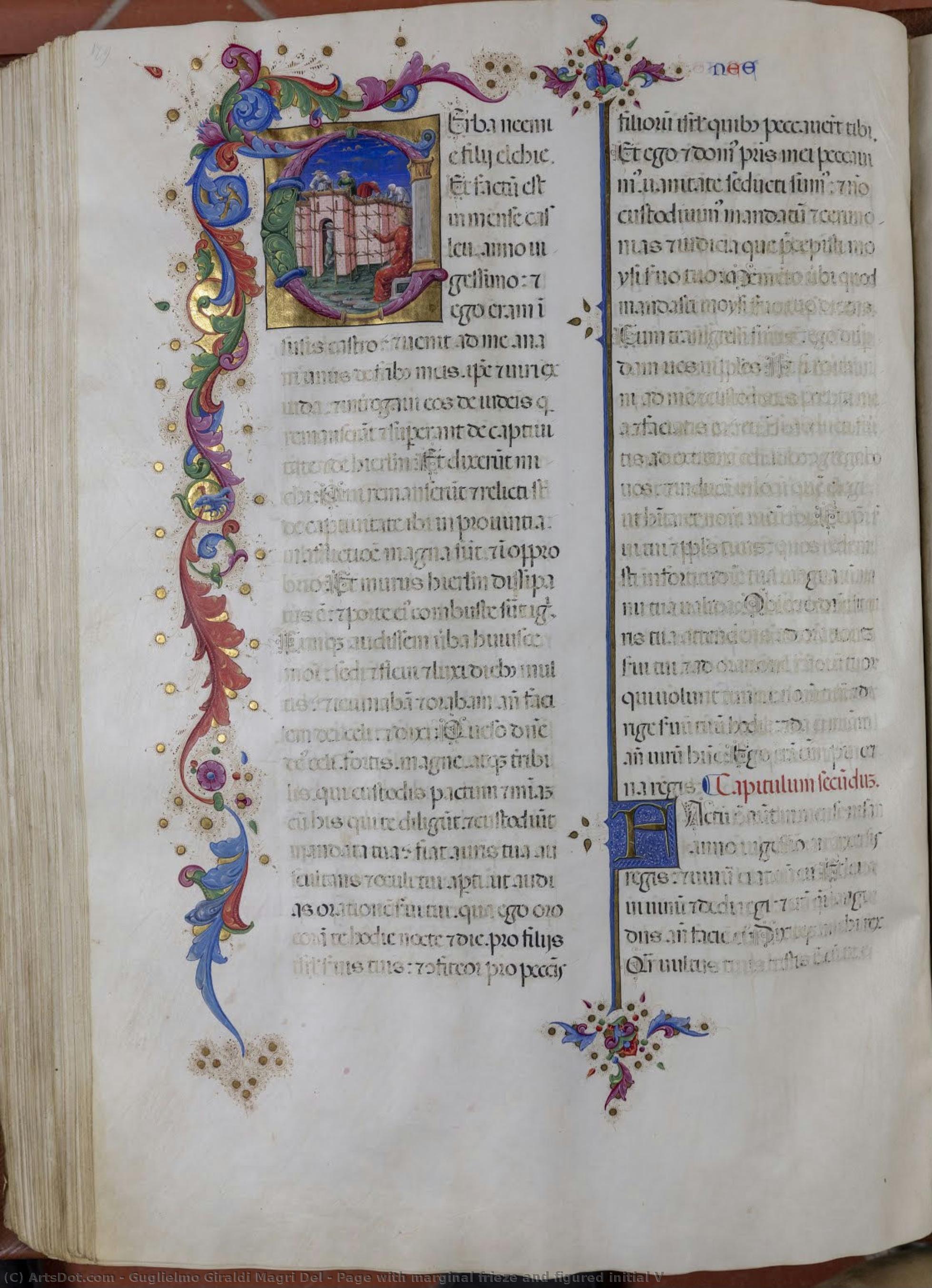 Page With Marginal Frieze And Figured Initial V — Guglielmo Giraldi Magri Del
