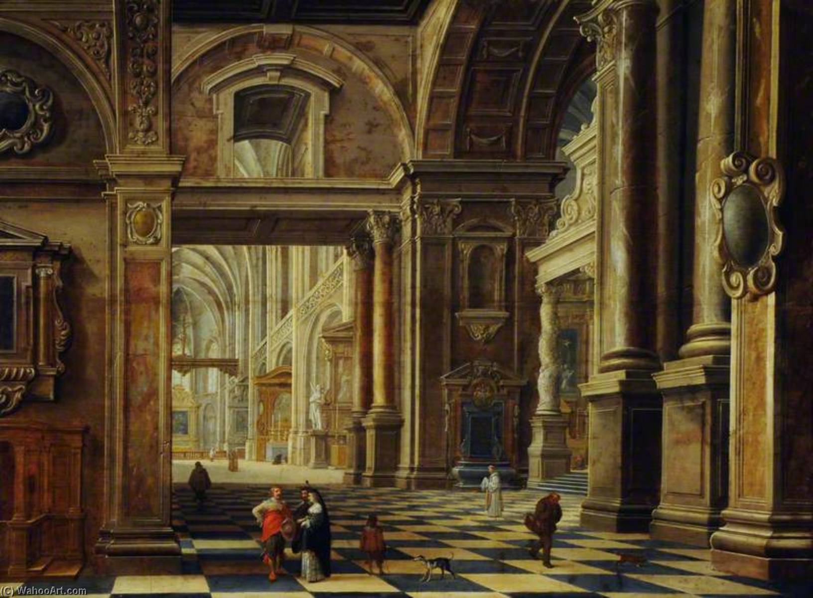 Interior Of A Flemish Cathedral With Figures — Bartolomeus Van Bassen