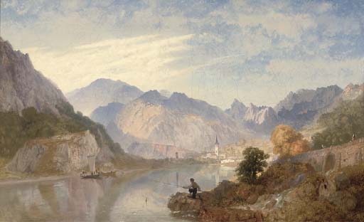 A Picnic On The Lago D'orta With The Town Of Omegna Beyond — James Baker Pyne