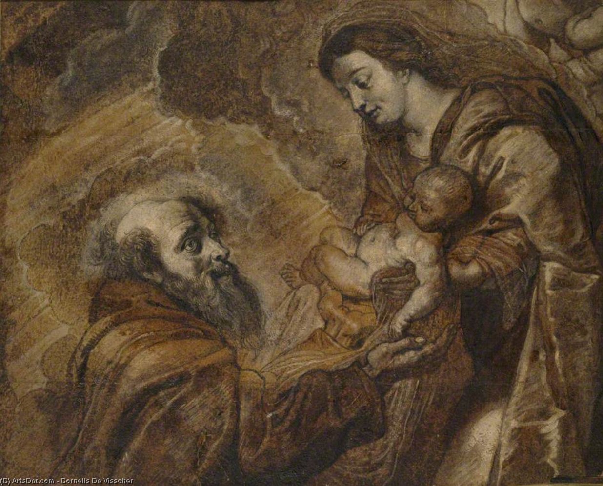 St Francis Kneeling Before The Virgin And Child — Cornelis De Visscher
