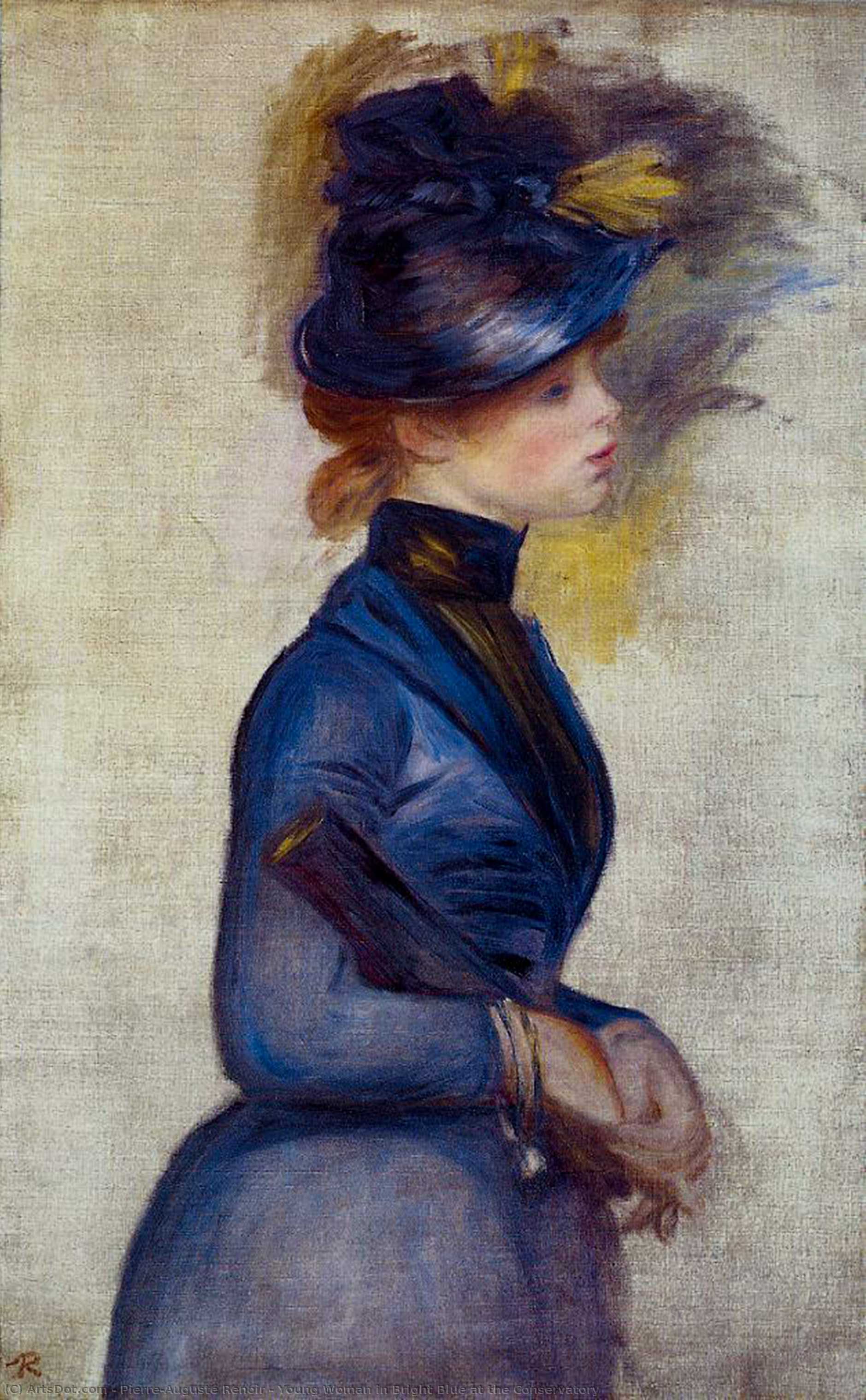Young Woman In Bright Blue At The Conservatory — Pierre-auguste Renoir