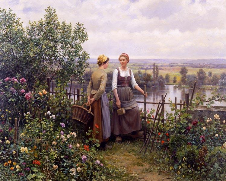 Maria And Madeleine On The Terrace — Daniel Ridgway Knight