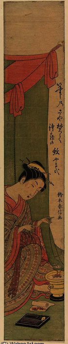 Nishiki Of The Kanaya Lighting Incense Beside A Mosquito Net — Suzuki Harunobu