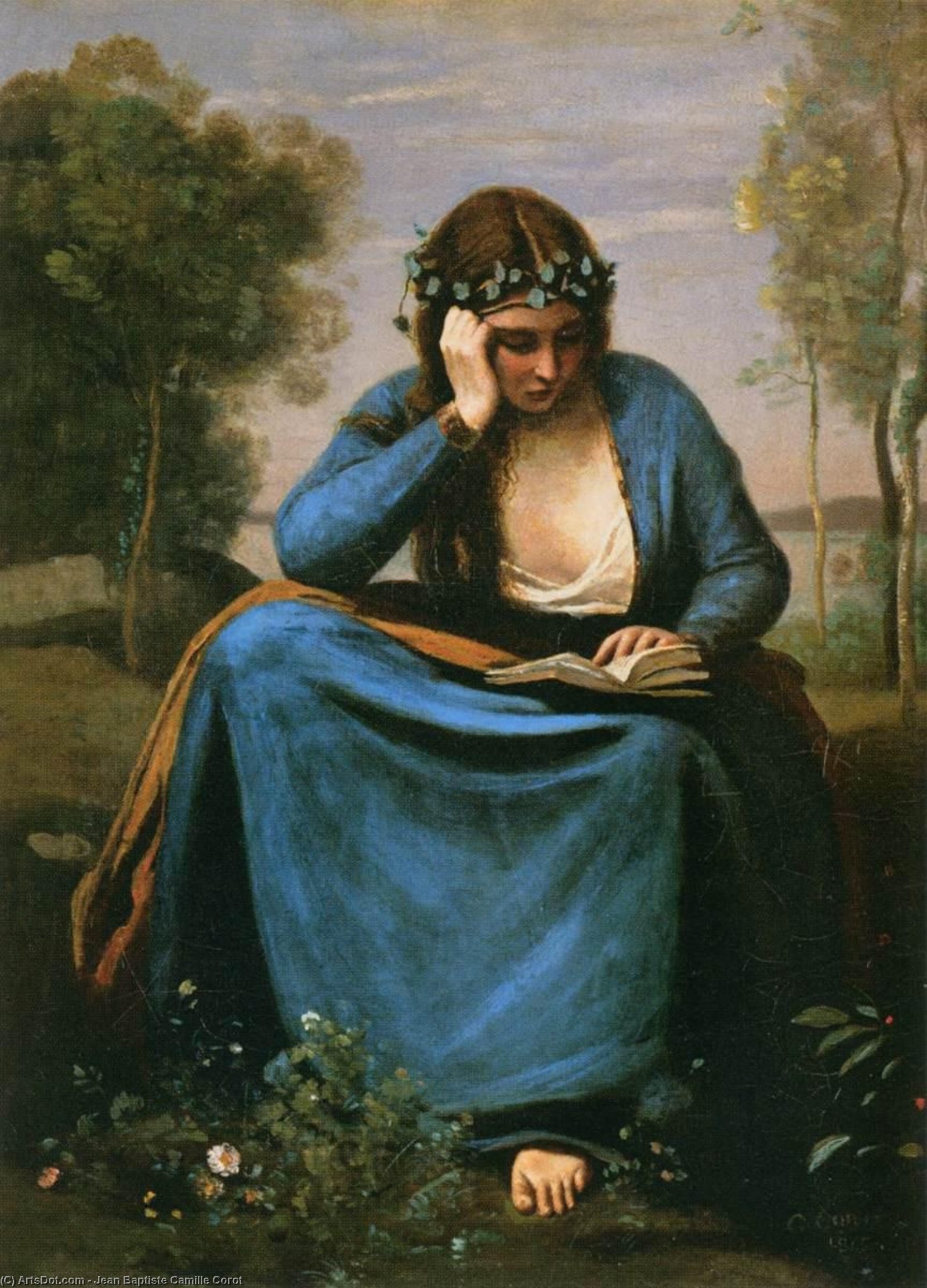 Der Leser Inmitten Von Blumen (virgils Muse) — Jean-baptiste-camille Corot