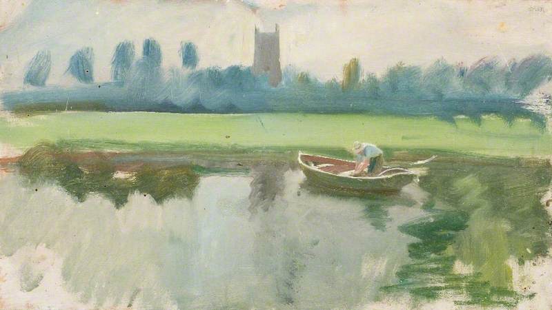 El Stour En Dedham, Con Un Hombre En Un Bote — Sir Alfred James Munnings