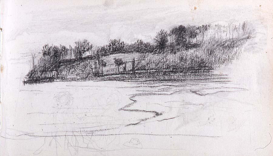 Landscape. Water And Trees On Hill — John La Farge
