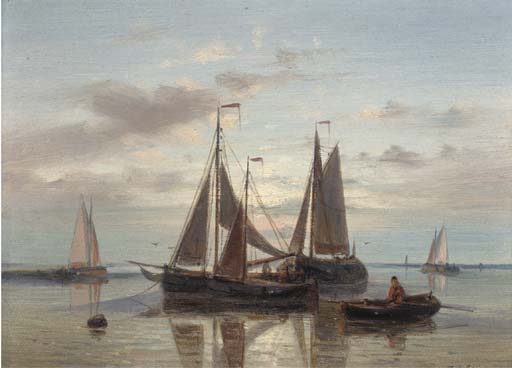 A Stiff Breeze; And Fishing Barges At Dusk — Abraham Hulk Senior