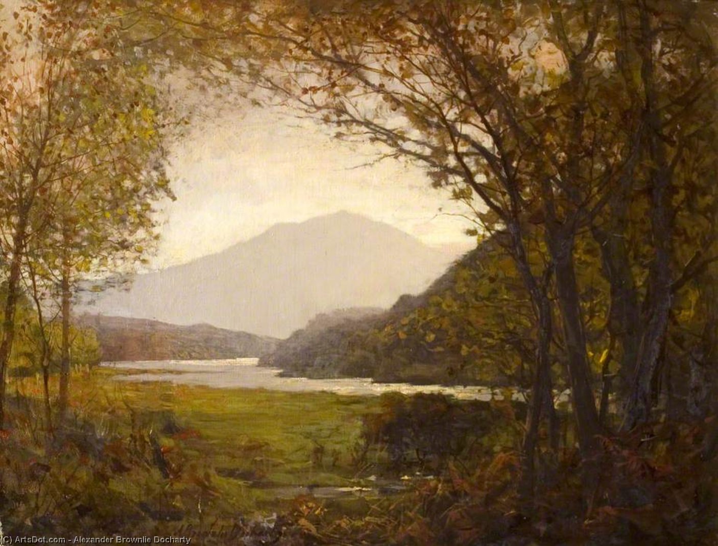 Highland River Scene With Mountain — Alexander Brownlie Docharty