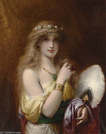 A Young Beauty Holding A Fan — Pierre Olivier Joseph Coomans