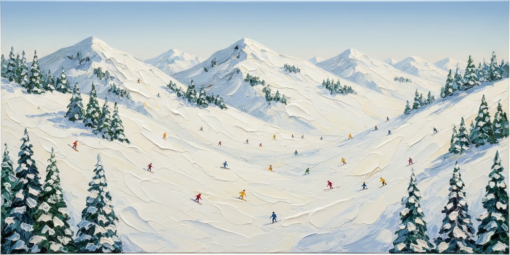 Eternal Alpine Solitude: A Monumental Impasto Study Of Serene Winter Peaks — David Moreau