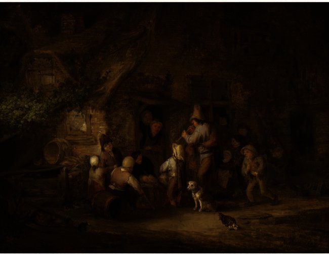 A Man Playing The Shawm At A Rustic Cottage Door — Adriaen Van Ostade