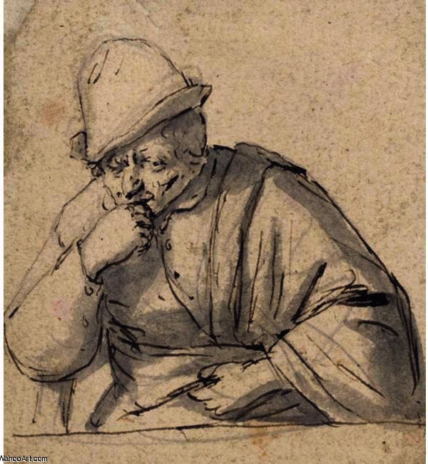 Half-length Study Of A Man, Possibly A Self-portrait — Adriaen Van Ostade