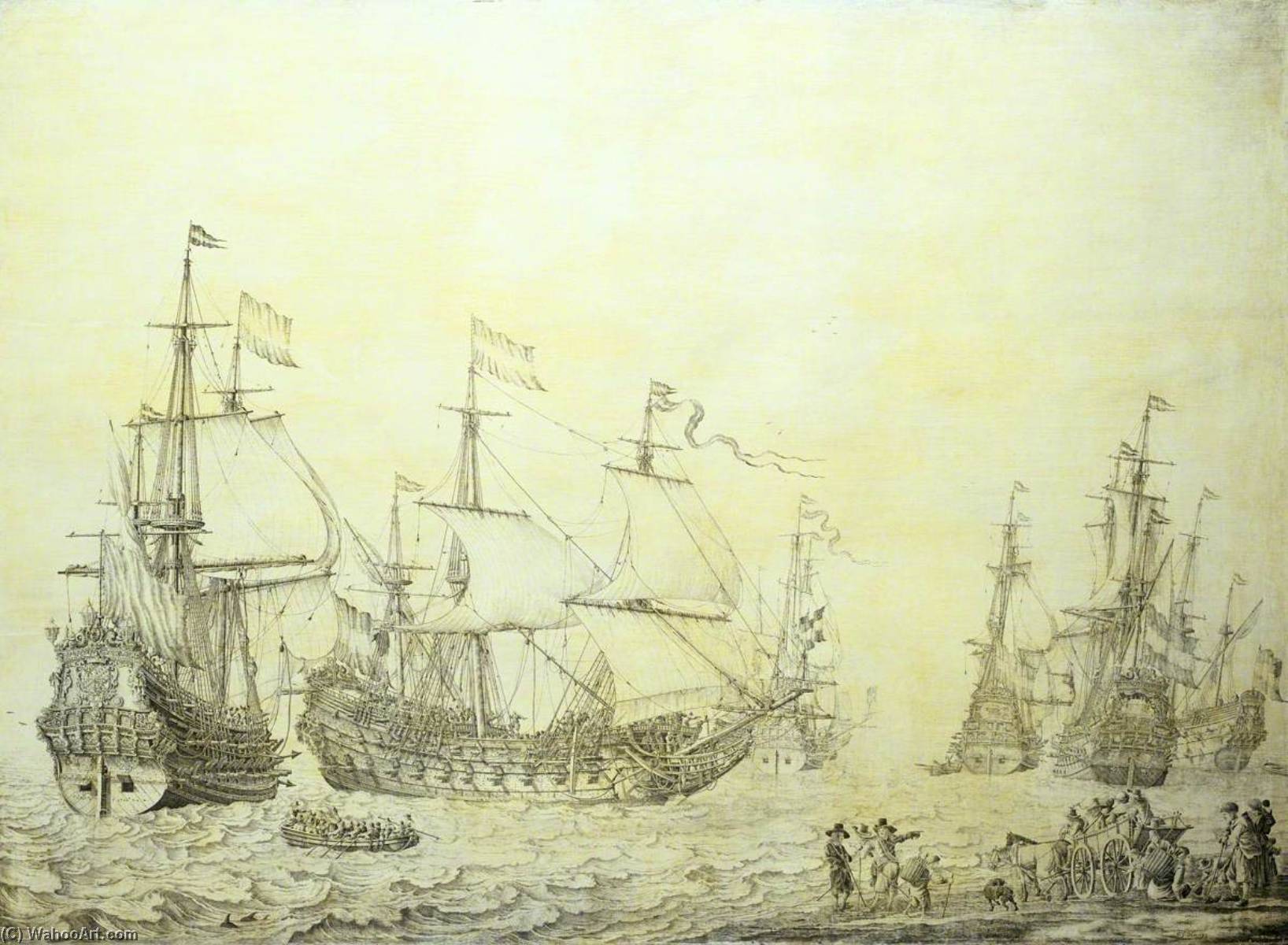Dutch Ships Coming To Anchor Near The Shore — Willem Van De Velde The Elder