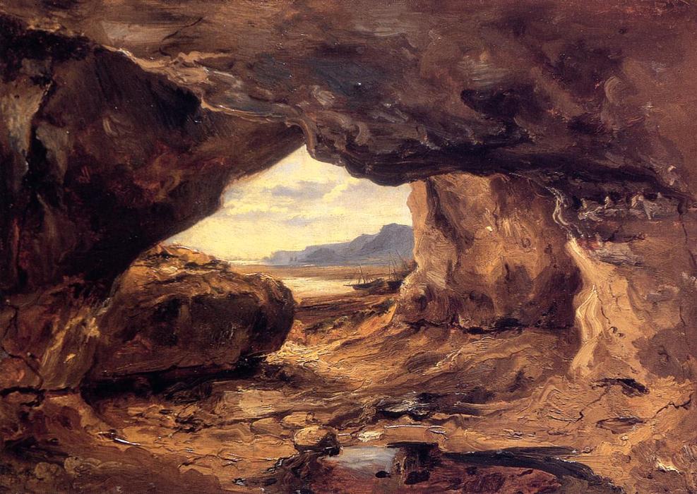 The Cave In A Cliff Near Granville — Théodore Rousseau (pierre Etienne Théodore Rousseau)