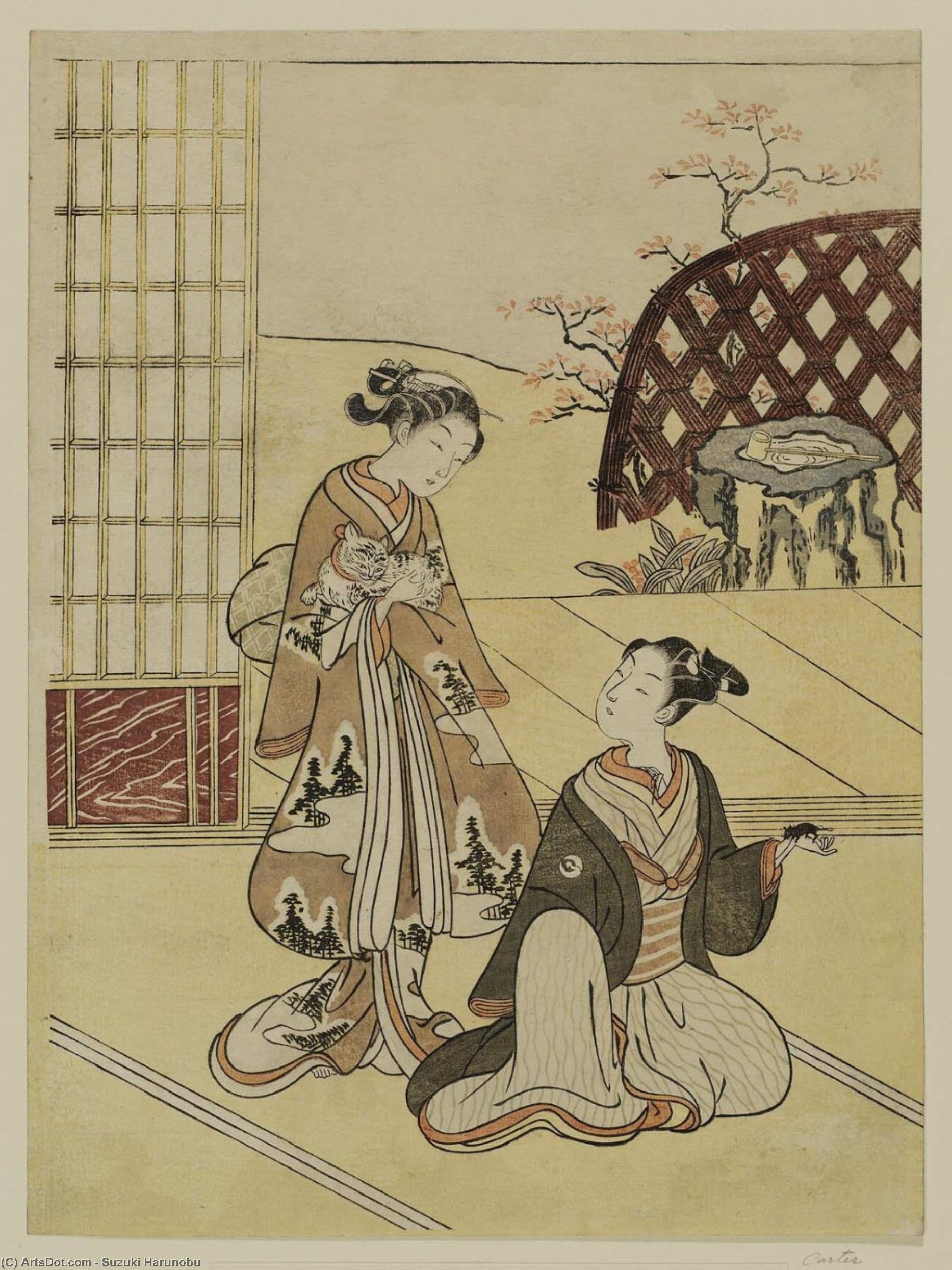 Young Woman Holding Cat And Young Man Holding Mouse — Suzuki Harunobu