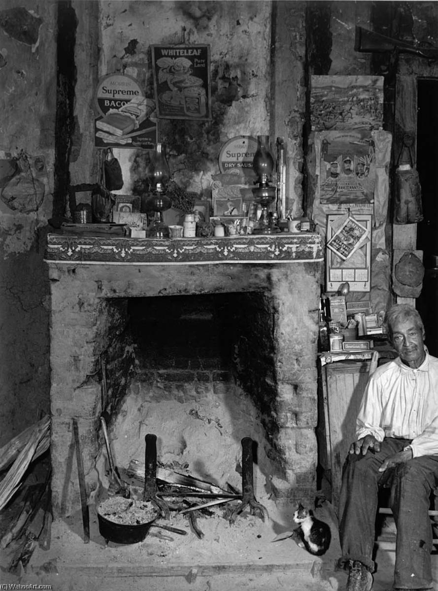 A Fireplace In An Old Mud Hut Which Was Built And Is Still Lived In By A French Mulatto Family, Near The John Henry Plantation. Melrose, Louisiana — Marion Post Wolcott