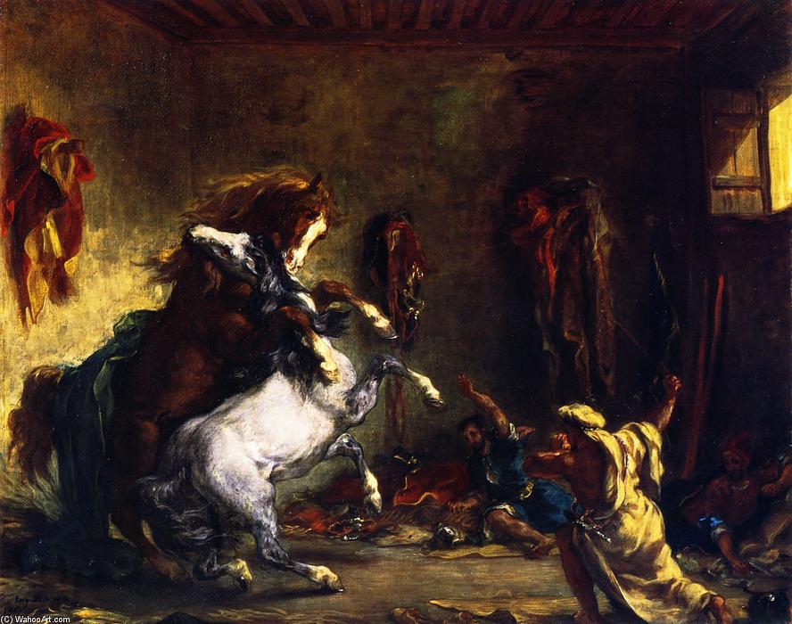 Caballos Luchando En Un Establo — Eugène Delacroix