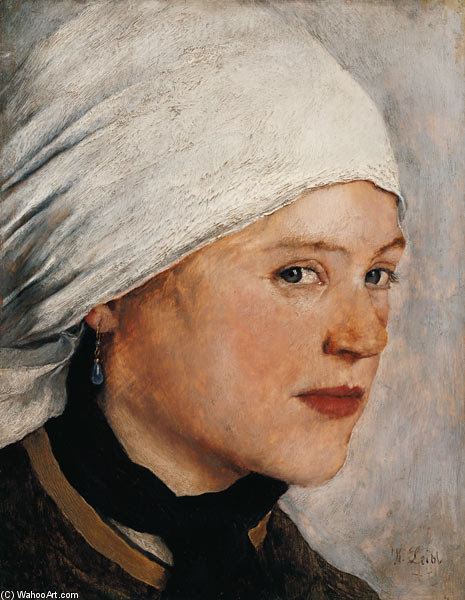 Girl With A White Headscarf — Wilhelm Maria Hubertus Leibl