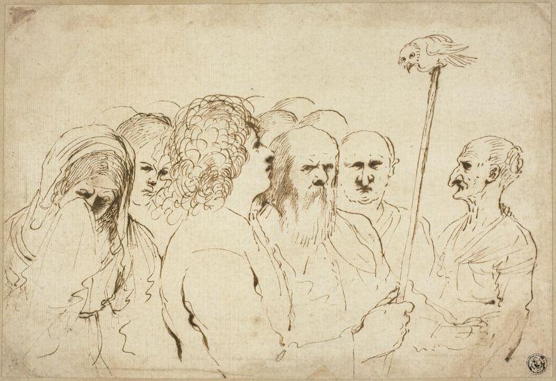 Group Of Figures, With Owl On A Pole — Guercino