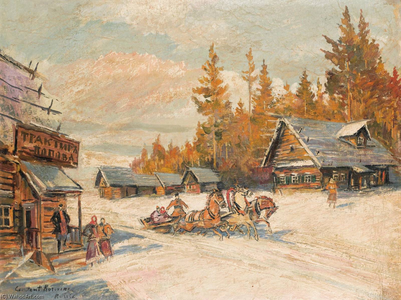 Winter Scene With Troika Winter Sleigh Ride — Konstantin Alexeievitch Korovin