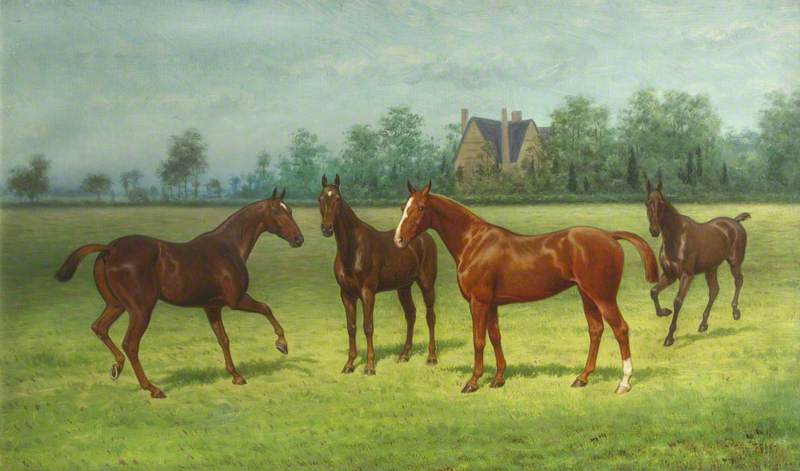 'lockey', 'lady Abbess', 'beatrice' And 'mahomet' Four Horses In A Field — Thomas Hall