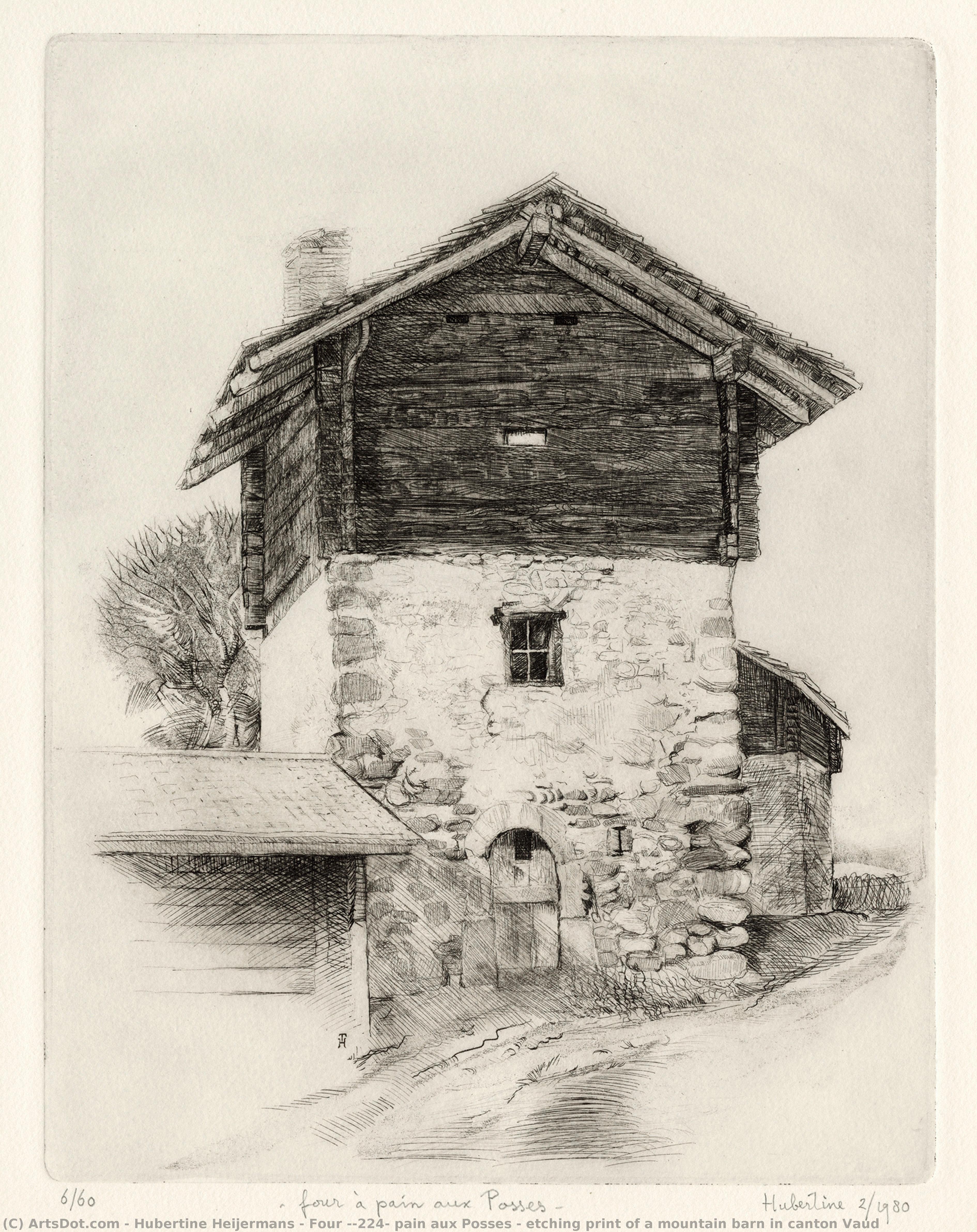 Four À Pain Aux Posses - Etching Print Of A Mountain Barn In Canton Vaud — Hubertine Heijermans
