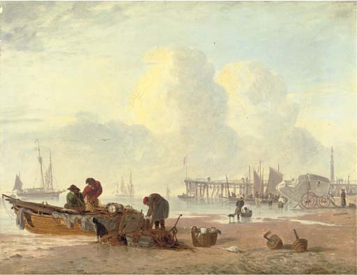 A Coastal Scene With Fisherfolk In The Foreground — Alfred Stannard
