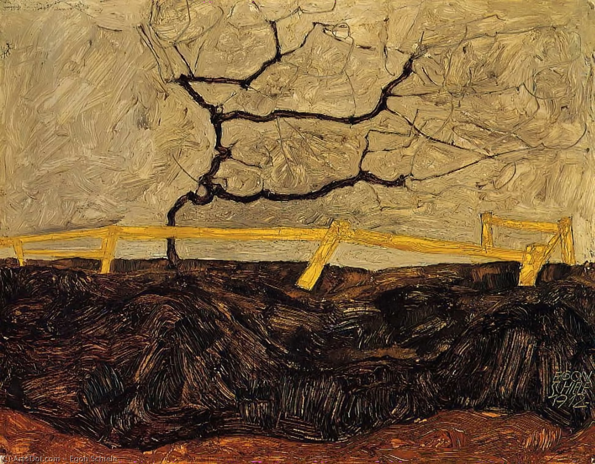 Karger Baum Hinter Einem Zaun — Egon Schiele