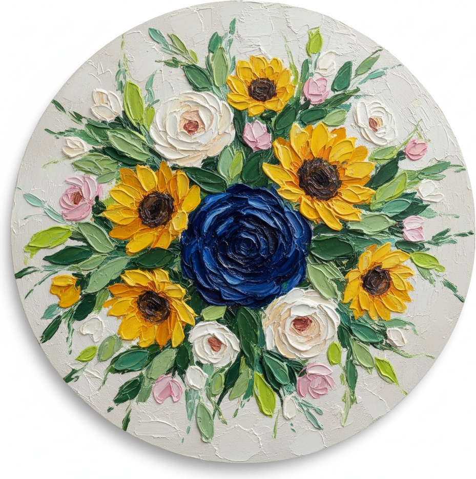 Celestial Bloom: A Sculptural Tondo Of Midnight Indigo And Radiant Golden Petals — Laurent Delcourt