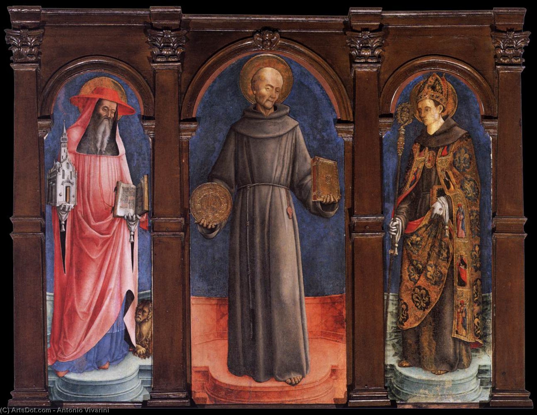 Sts Jerome, Bernardino Of Siena, And Louis Of Toulouse — Antonio Vivarini