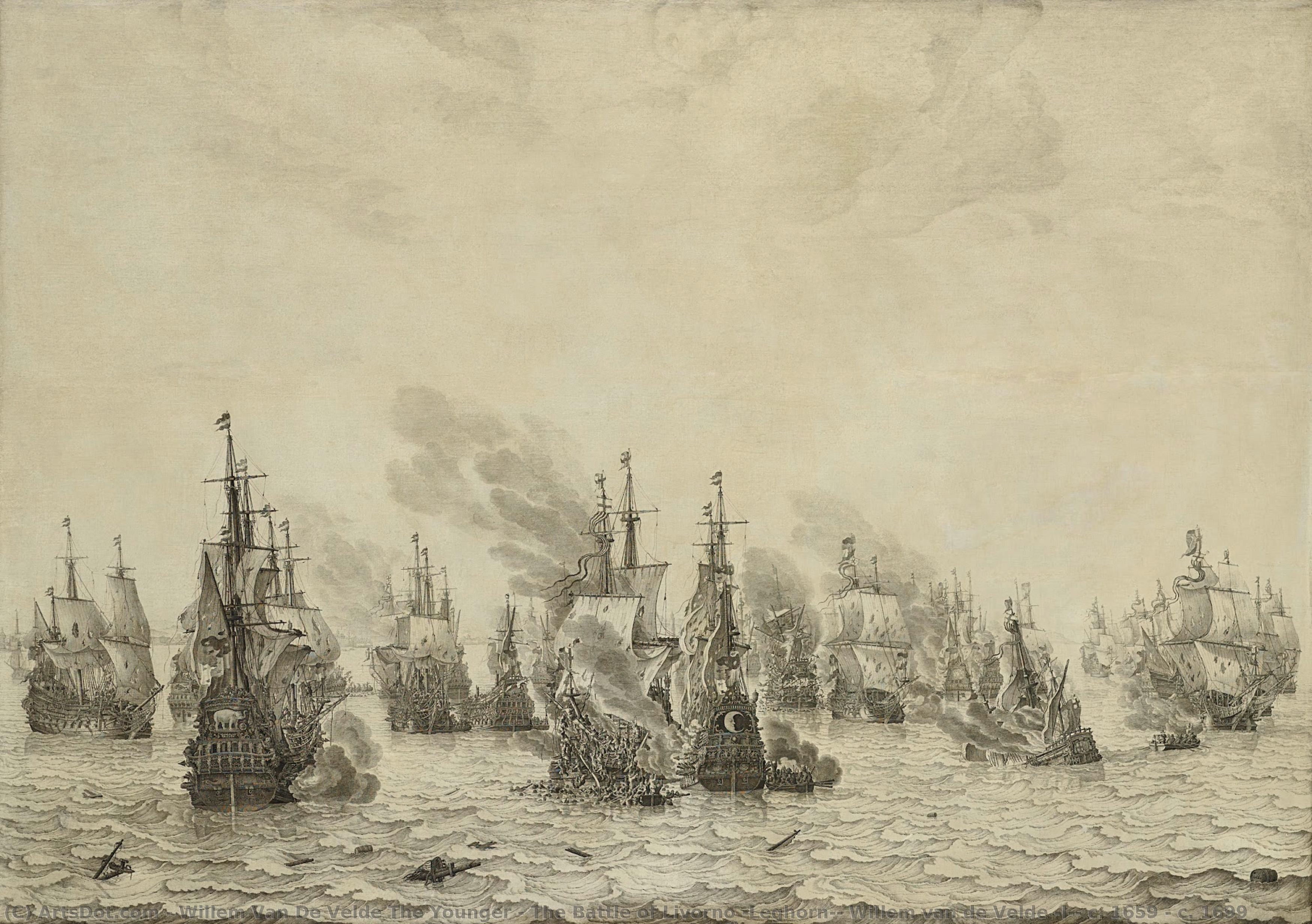 The Battle Of Livorno (leghorn), Willem Van De Velde (i), C. 1659 - C. 1699 — Willem Van De Velde The Younger