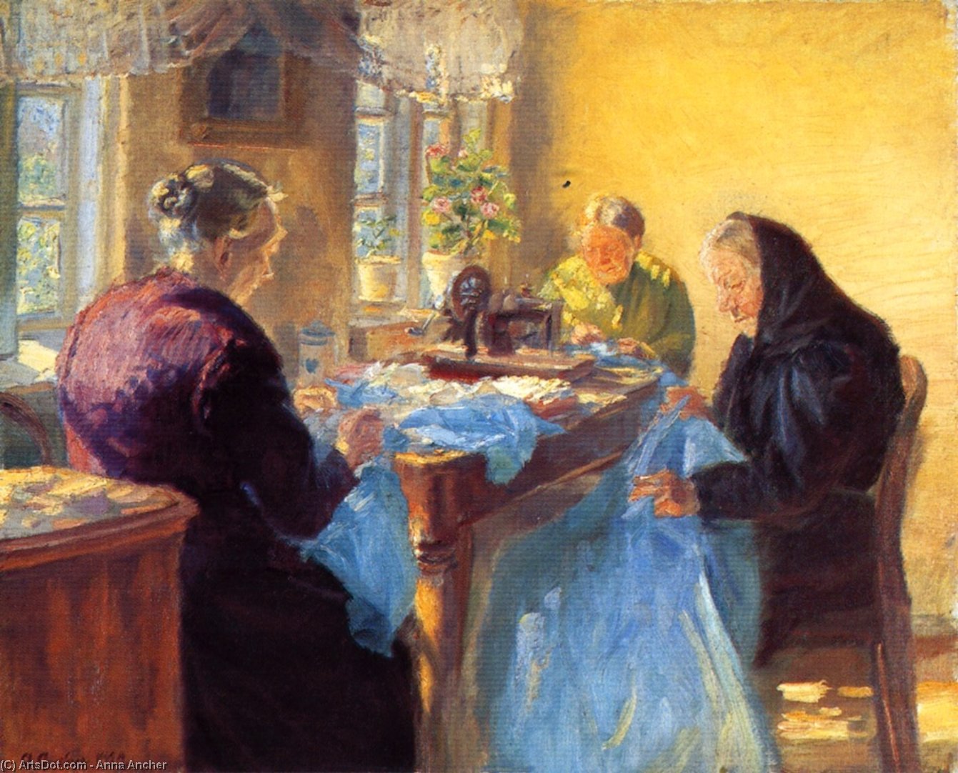 Three Old Seamstresses (also Known As Sewing A Blue Gown For A Costume Ball) — Anna Kirstine Ancher