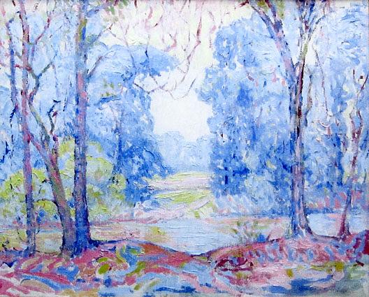 (pink And Blue Landscape With Trees And A River), (painting) — Albert Henry Krehbiel