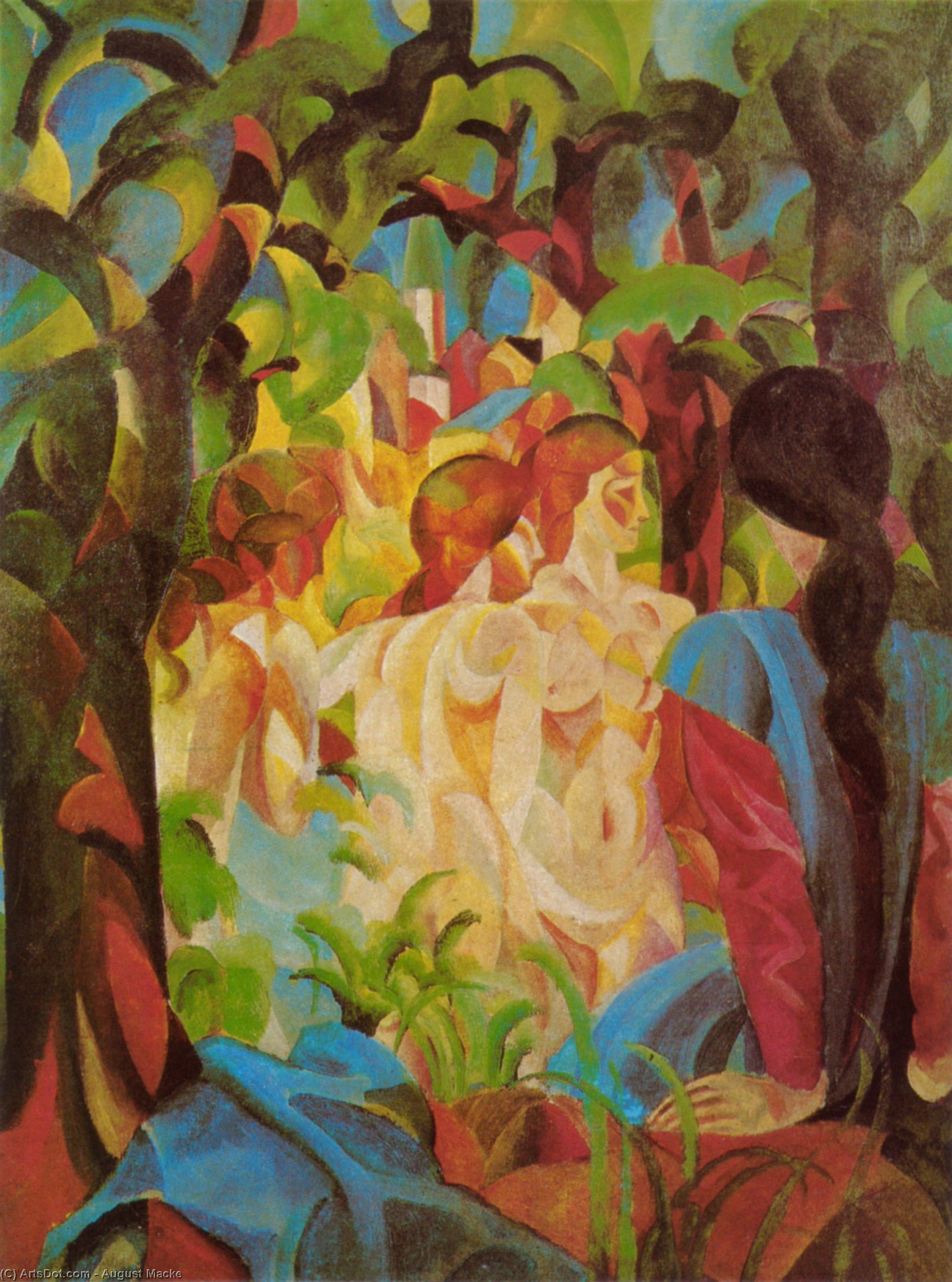 Girls Bathing With Town In Background — August Macke